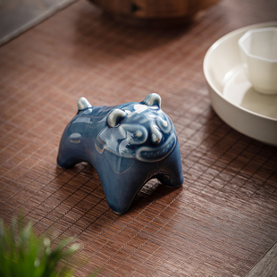 书房茶台茶桌创意茶道配件茶玩复古小饰品 陶瓷精品小老虎茶宠中式