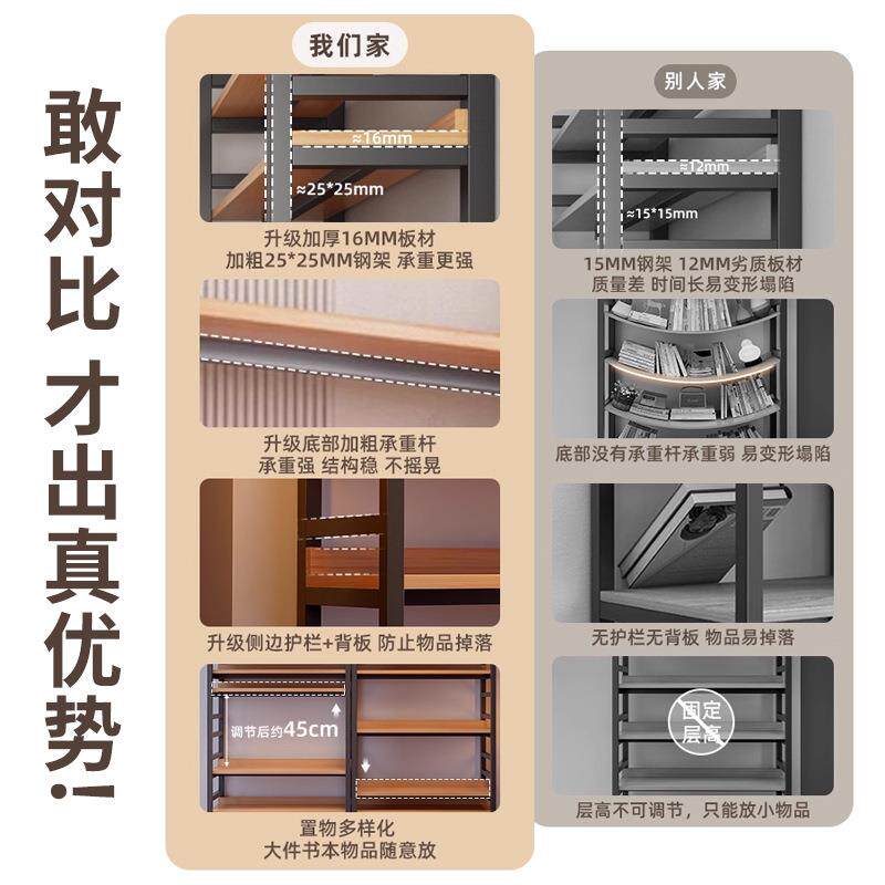 钢木置物架落地储物柜一体靠墙家用货架多层收纳架子客厅卧室书架