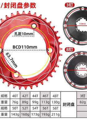 110BCD正负齿牙盘四孔封闭盘 3钉/8钉直装3mm偏移量自行车牙盘