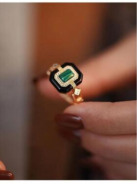 《绿洲彼岸》原创设计戒指珐琅曜石气质时尚女法式复古新