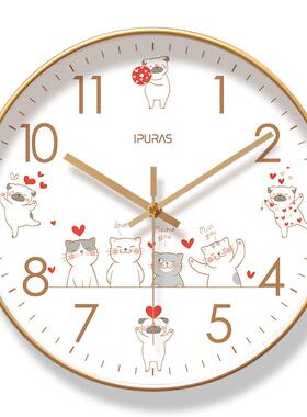 易普拉6211可爱卡通猫咪挂钟客厅时尚钟表小猫时钟静音扫秒石英钟