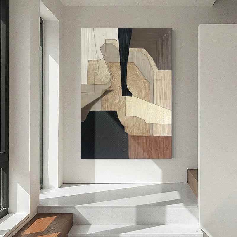 网红现手绘风油画代侘寂客厅装饰画象肌书理抽玄关挂画极简艺术房图片