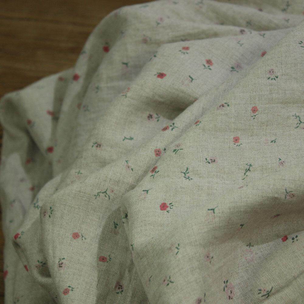 瓦娜原创设计27支高支雨露麻印花面料衬衫裙袍小碎花亚麻服装布料