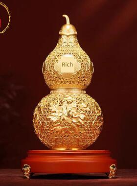 威弗列德搬家乔迁新居客厅玄关装饰品开业礼物铜鎏金花丝葫芦摆件