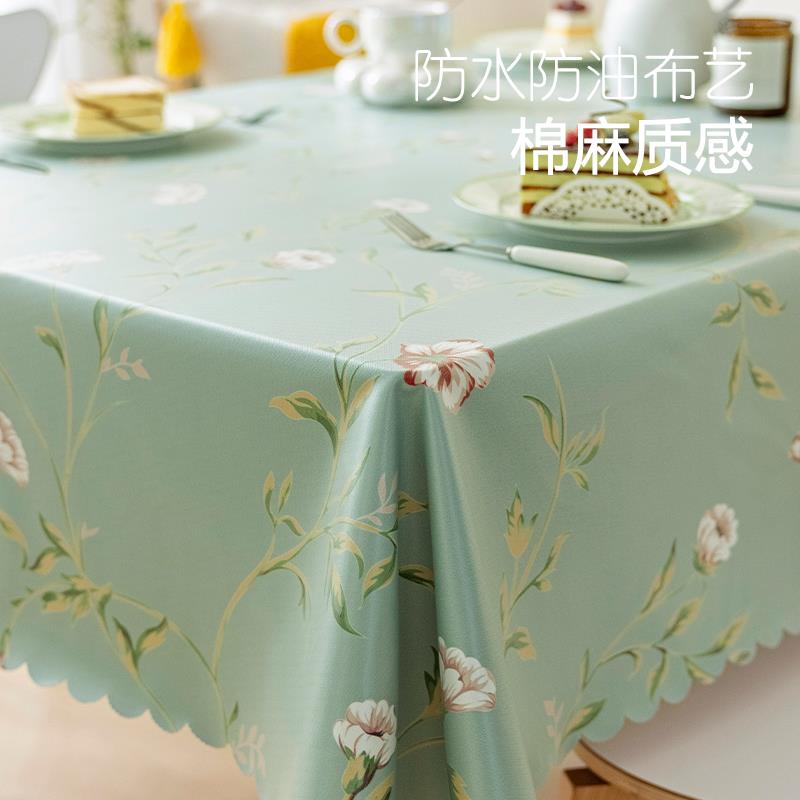 简约花卉田园清新桌布防水防油免洗棉麻布艺长方形餐桌布茶几布