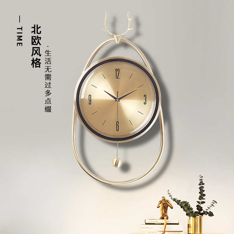 创意工艺鹿头挂钟北欧轻奢钟表家居客厅简约时钟客厅挂墙艺术钟表