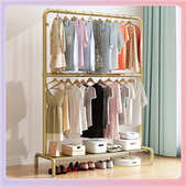 TUF4双层衣架落地家用阳台晾晒衣架卧室内简易可升降杆衣帽架收纳