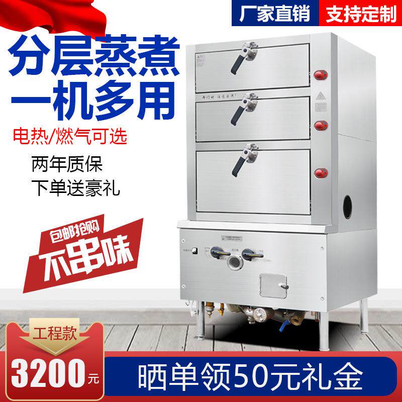 多层大型燃气蒸炉厨房双门蒸菜商用三门海鲜蒸柜全自动分成电蒸箱