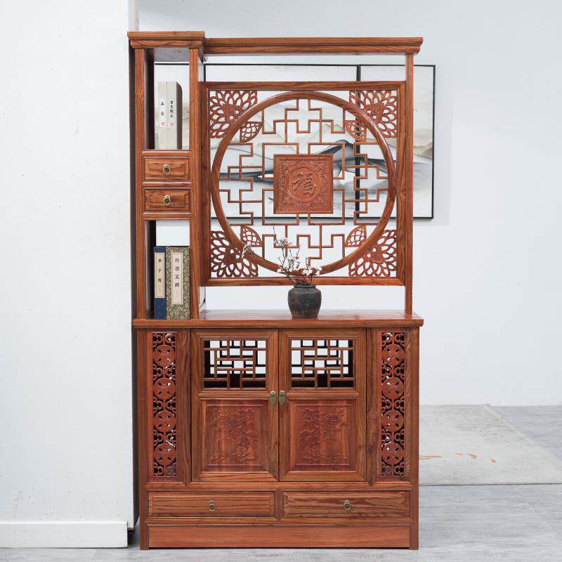 新中式屏风玄关柜门厅柜实木隔断间厅柜置物柜入户门口鞋柜一体