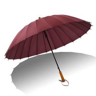 高档木柄柄24骨雨雨伞长柄男士大号黑暴雨专用直色大伞定制logo刻