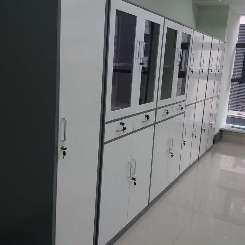 白色文件柜纯白玻璃柜窄边工艺拆装瓷白文件柜档案柜书柜铁卷柜