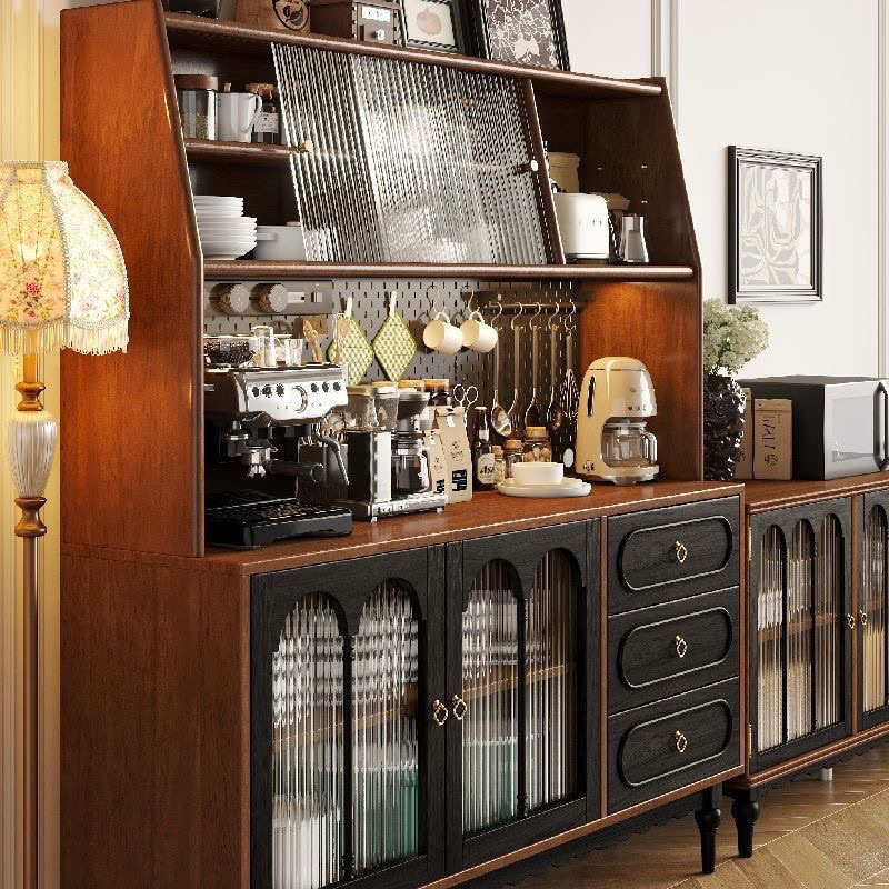 美式实木餐边柜简约储物柜厨房洞洞酒柜茶水高柜