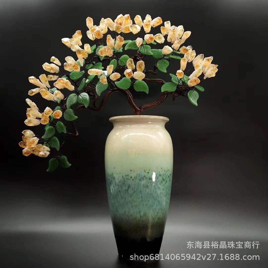 紫水晶原石迎客松摆件发财树紫晶花原石工艺品水晶原石工艺品