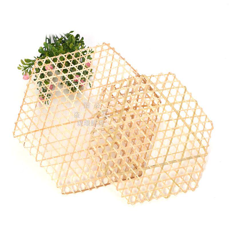 锅底防糊网餐厅用品竹网垫10张装防粘竹编蒸垫9孔竹笪店摆盘