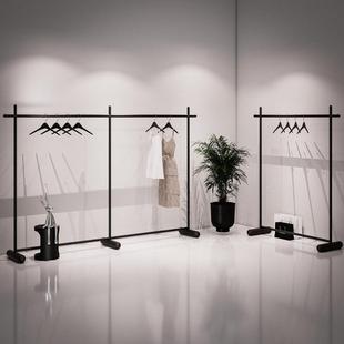 服装店专用落地衣架简约铁艺黑色落地货架衣服陈列架女装店挂衣架