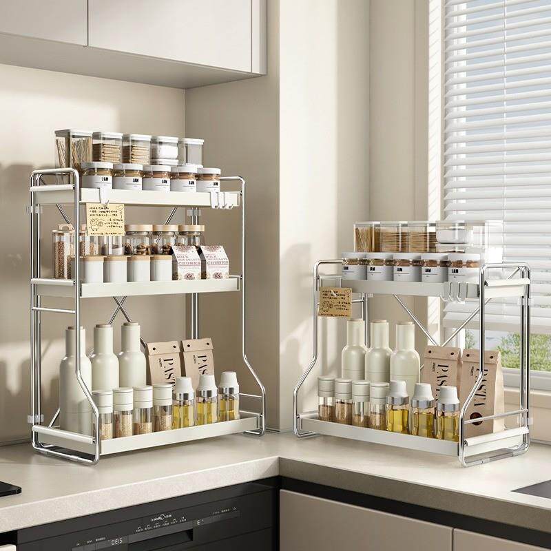 厨房调料瓶置物架不锈钢调料架双层家用台面调味品多功能收纳架