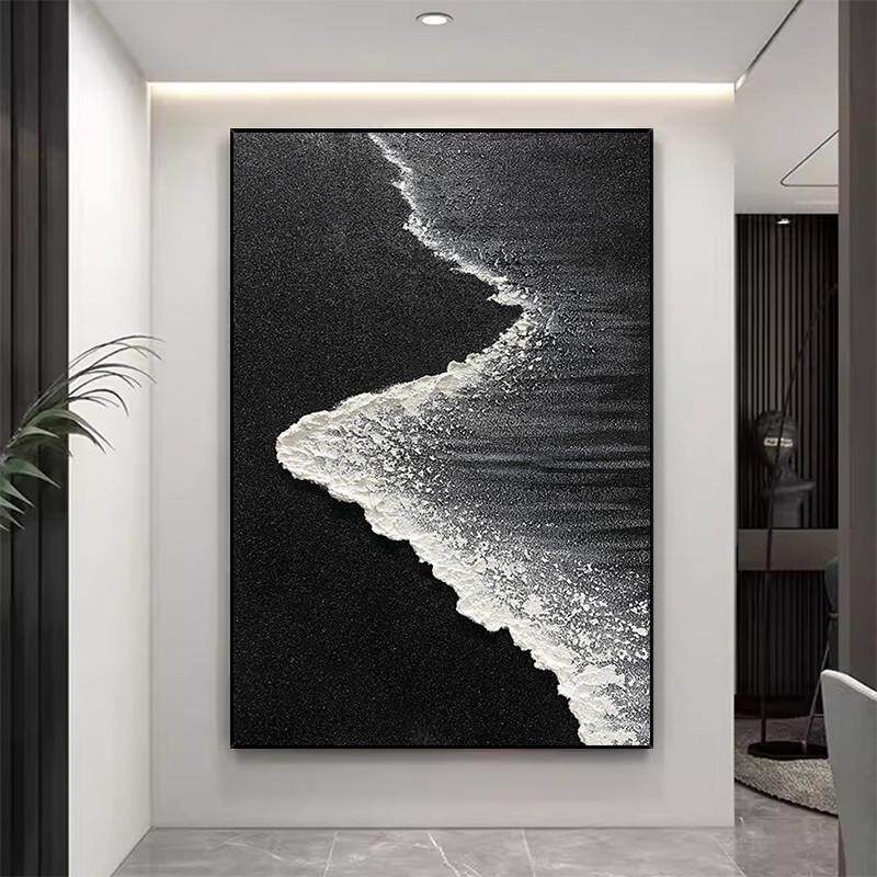 Notareart无框画实木内框浪逐玄关挂画黑白肌理客厅沙发背景墙饰