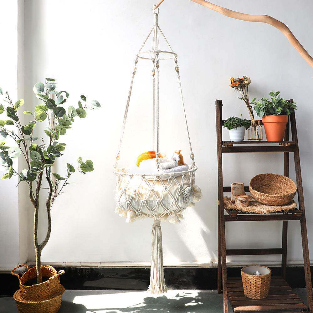 手工编织悬挂猫窝 宠物网兜悬挂猫咪吊篮 波西米亚猫窝吊床秋千