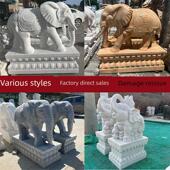 石雕大象一对汉白玉家用门口招财镇宅石象天然青石晚霞红石头摆件