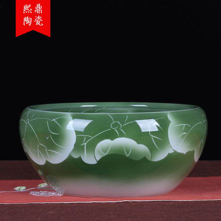 陶瓷鱼缸 精美颜色釉手绘雕刻水仙乌龟盆创意陶瓷装饰品桌面摆件