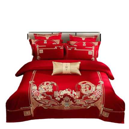 件套长绒棉支喜床上用品陪嫁喜婚庆高端纺100家九狐被嫁妆结婚四