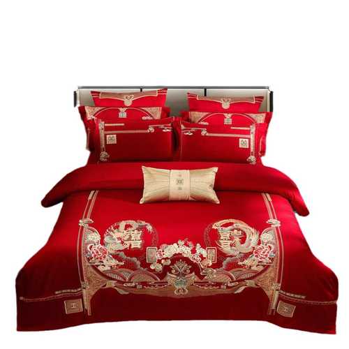 件套长绒棉支喜床上用品陪嫁喜婚庆高端纺100家九狐被嫁妆结婚四