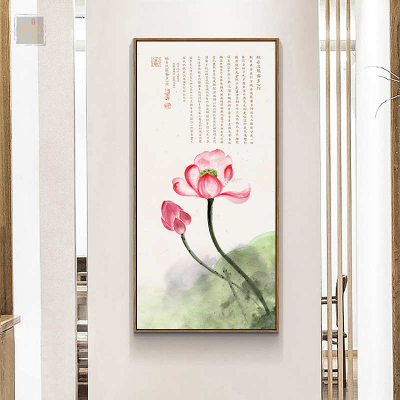 玄关装饰画新中式现代简约风水招财荷花禅意挂画走廊过道墙莲花画图片