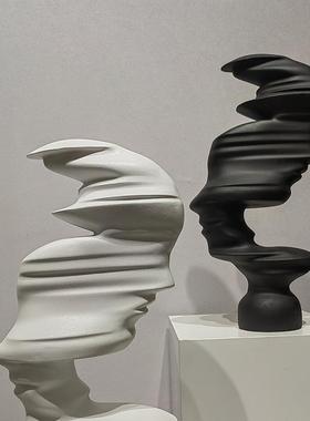 简约抽象脸黑白头雕塑样板间厅玄像关柜书物QZ-A140房树脂人艺术