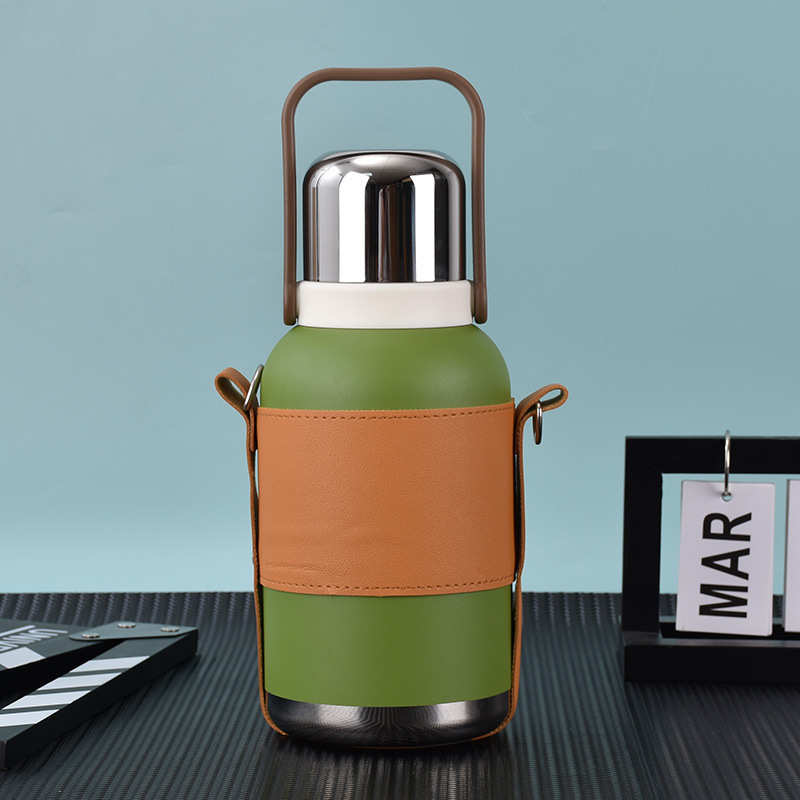 全钢盖保温壶带杯套户外露营大容量手提水杯高颜值便携亮底壶