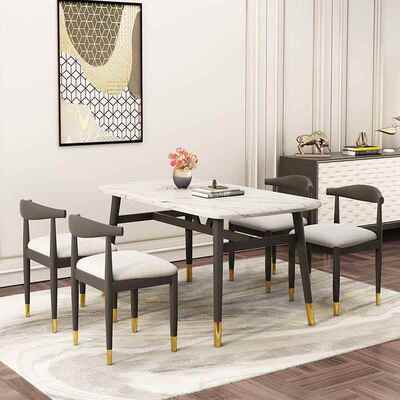 轻仿理石餐桌椅组合家用饭桌现奢代简形约型小户FNO餐厅长方吃饭