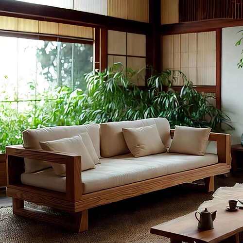 户外中古风实木沙发客厅白蜡木简约现代可拆洗酒店民宿原木风沙发