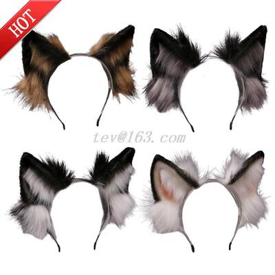Lovely Animal Faux Fur Wolf Ears Headband Realistic Furry Fl