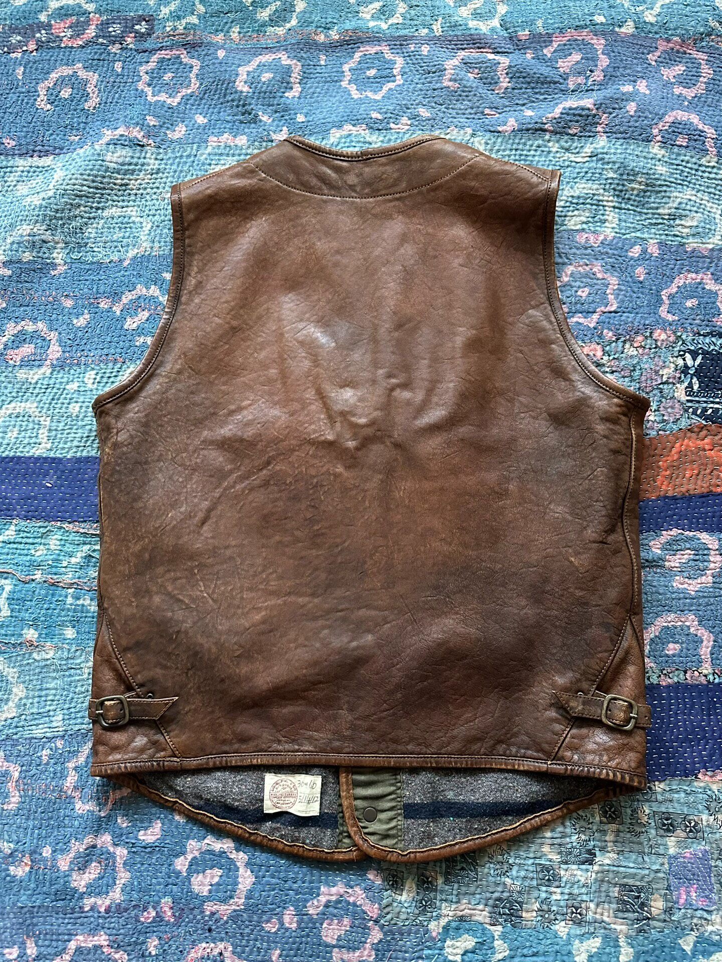 RRL Limited Brown Leather Vest — front