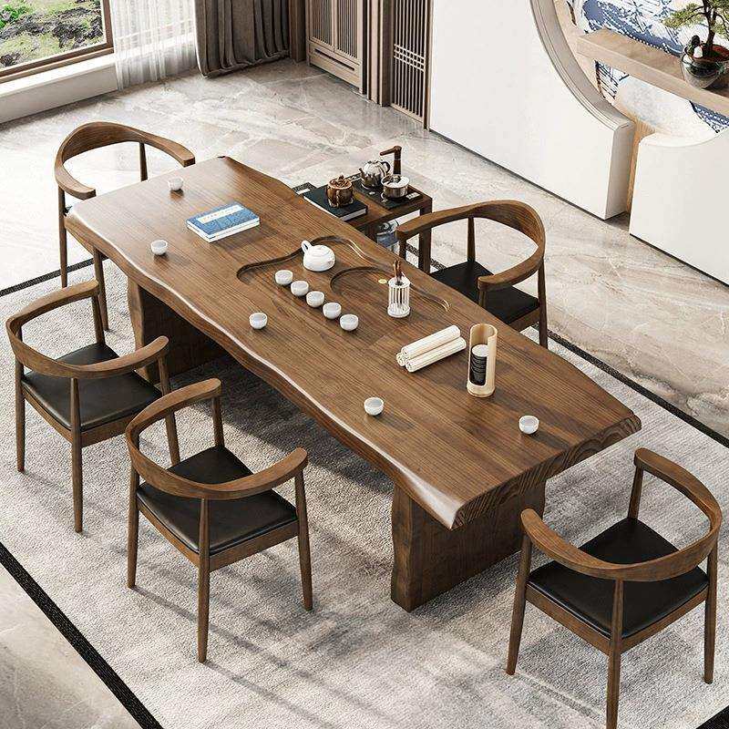 家用客厅成套泡茶桌 古典中式带茶盘实木茶桌 办公接待禅意茶桌椅