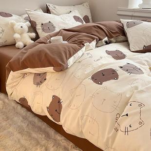 正品冬季床上用品笠四件套全棉加厚舍磨毛纯棉床被套床单人宿三秋