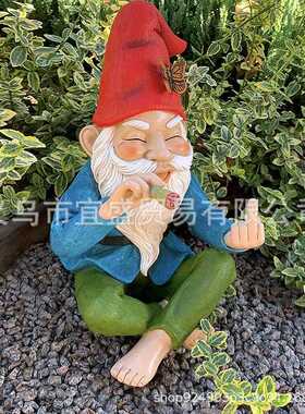 新款直销跨境侏儒夜光花园精灵矮人装饰品抽烟打坐矮人竖中指庭院