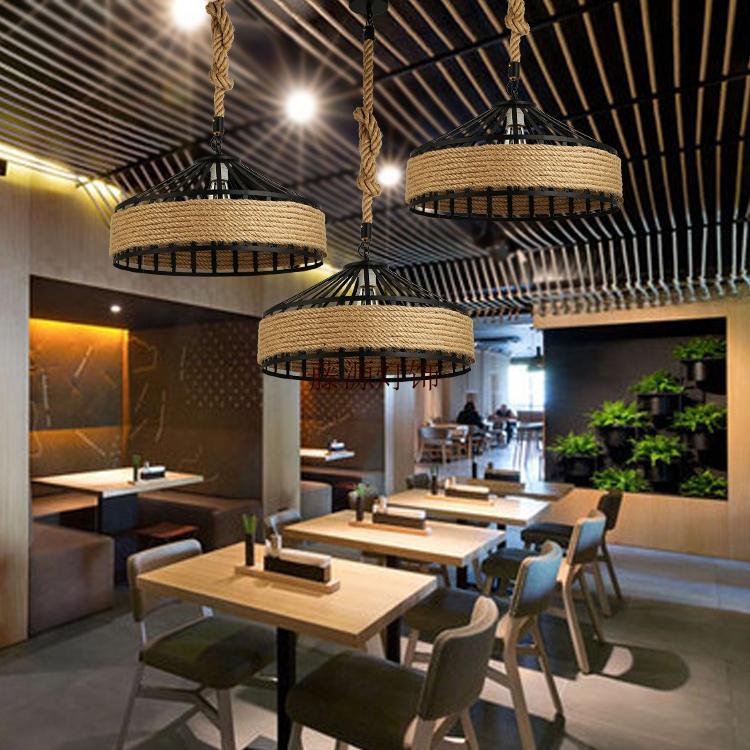 美式工业复古风loft创意铁艺网咖啡餐厅酒吧台服装店个性麻绳吊灯