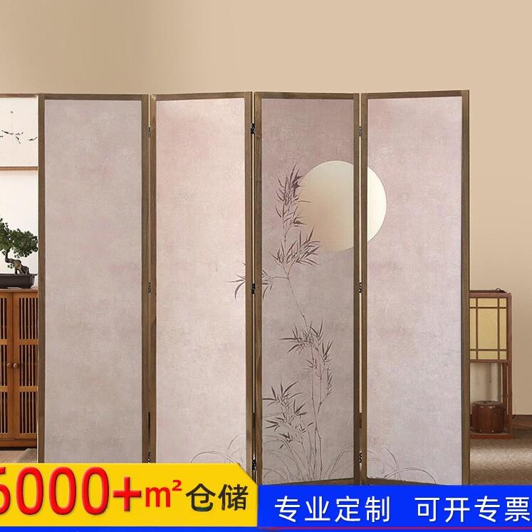 新中式家居办公屏风隔断客厅国风氛围松木边框酒店玄关可折叠屏风