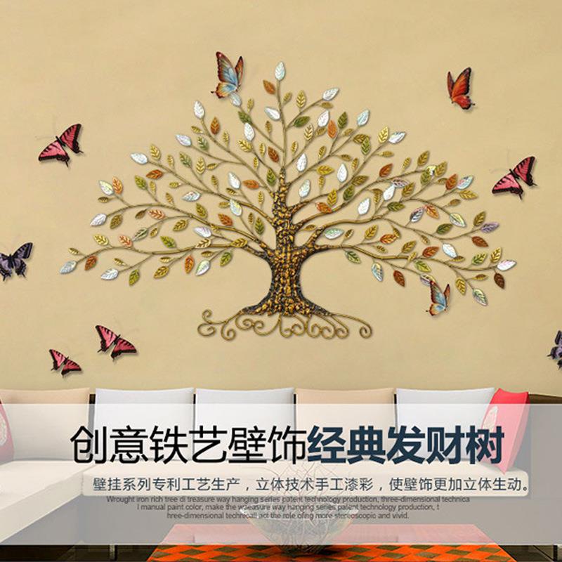 立欧式铁艺体壁挂饰创意发财树墙墙CZZ面玄关挂件挂饰家装居客厅