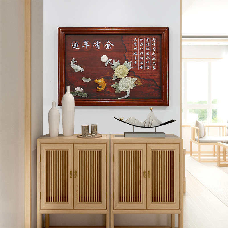 实木中式电表箱装饰画液压电闸盒电源总开关遮挡箱玉石雕挂画