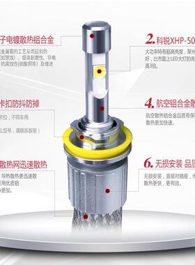 汽车led大灯4300k带透镜P50科瑞灯珠 编织带 铝带散热超亮H4H7H11