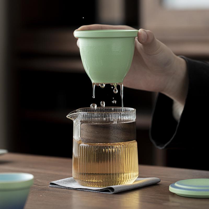 玻璃旅行茶具套装快客杯便携式露营户外旅游陶瓷泡茶杯一壶四杯
