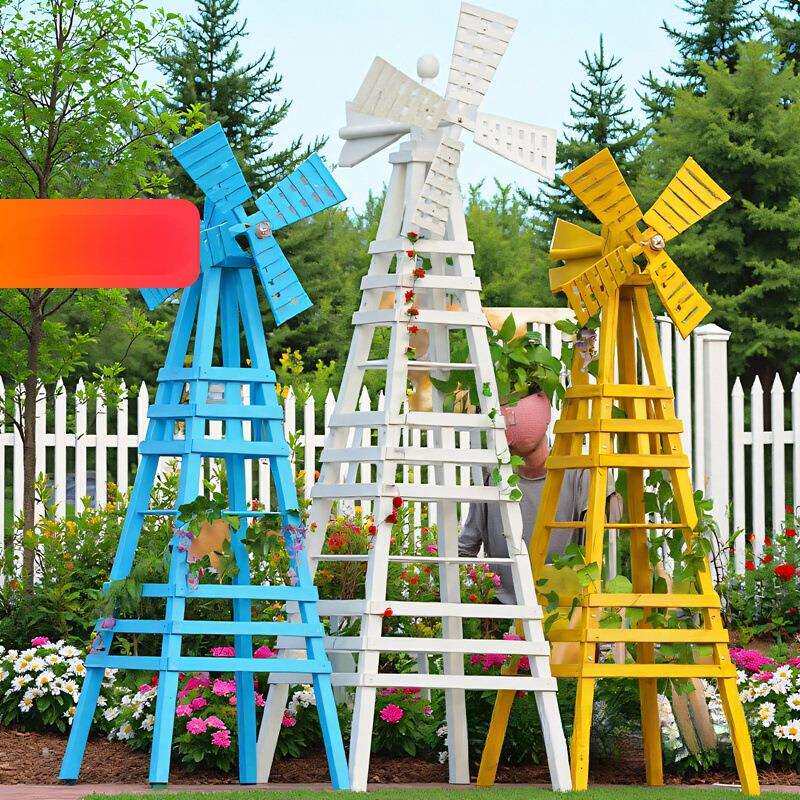 户外大风车花架室内庭院别墅民宿装饰防腐实木茉莉爬藤植物站架子