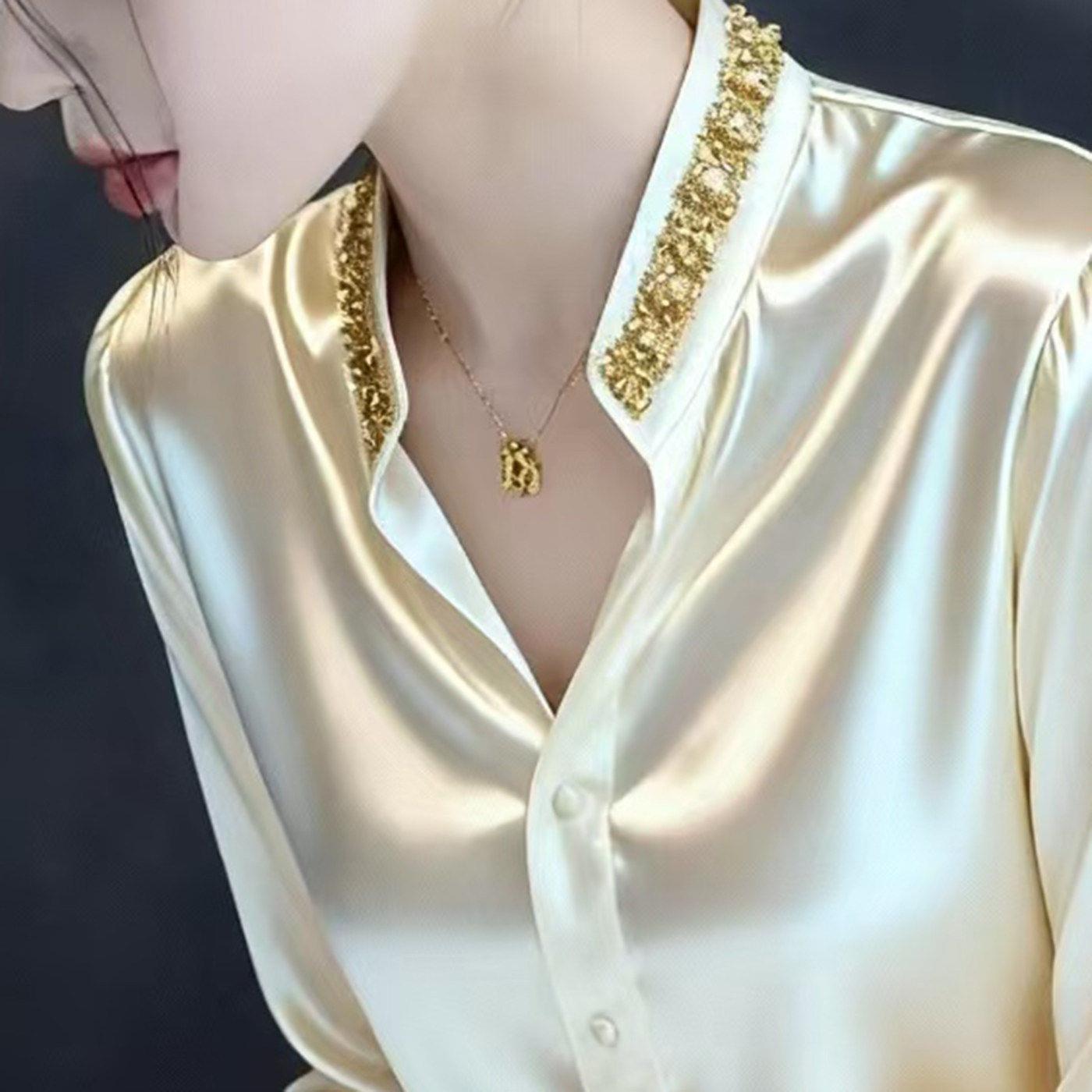 穿搭醋酸缎面长袖衬衫女士春秋2026新款巨好看超火衬衣女春季上衣