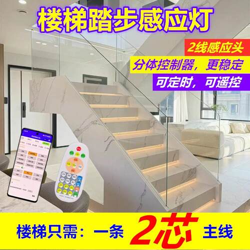 踏步灯新款两线PLC网红感应灯2线免布线楼梯灯控制器别墅台阶灯带