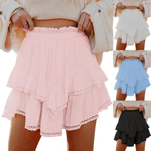 Womens Flowy Ruffle Shorts High Waist Pleated Mini Skirts