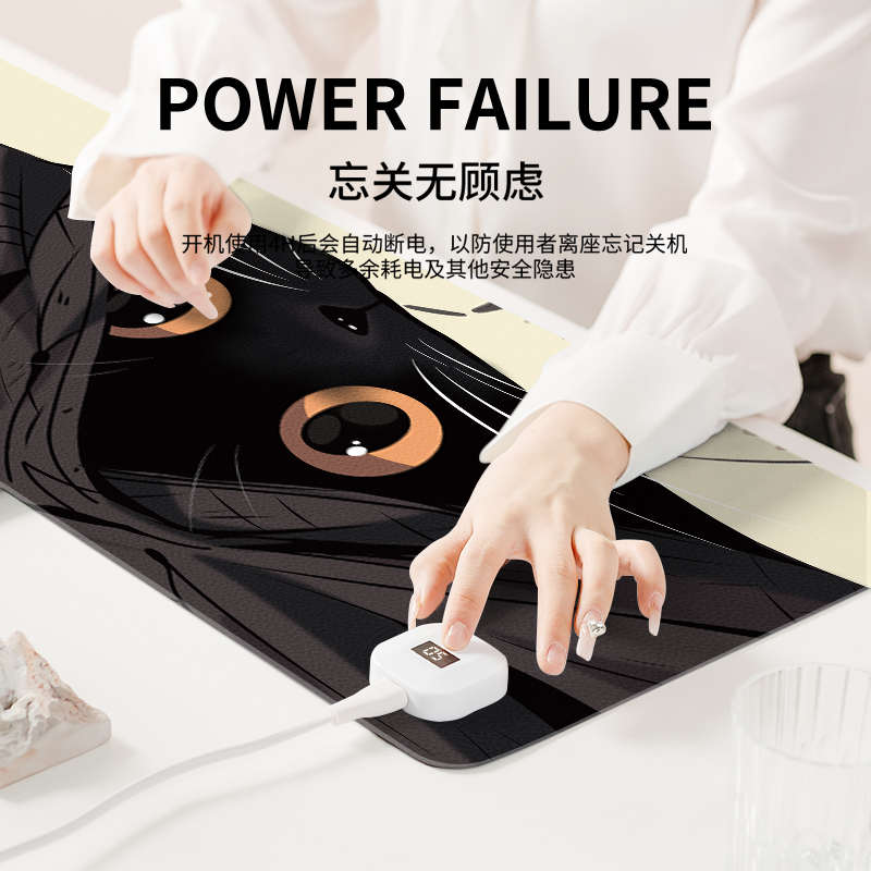 丛潇 可爱猫咪加热鼠标垫左侧开关发热暖桌垫办公暖手垫冬季usb发
