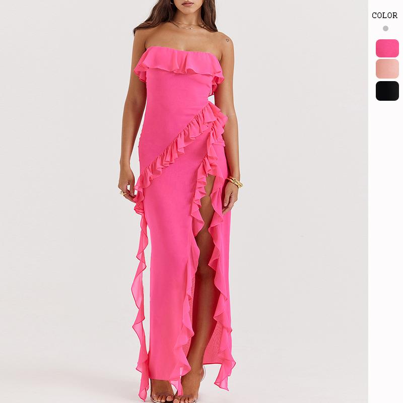 women for dress off-shoulder sleeveless slit chest-wrapped