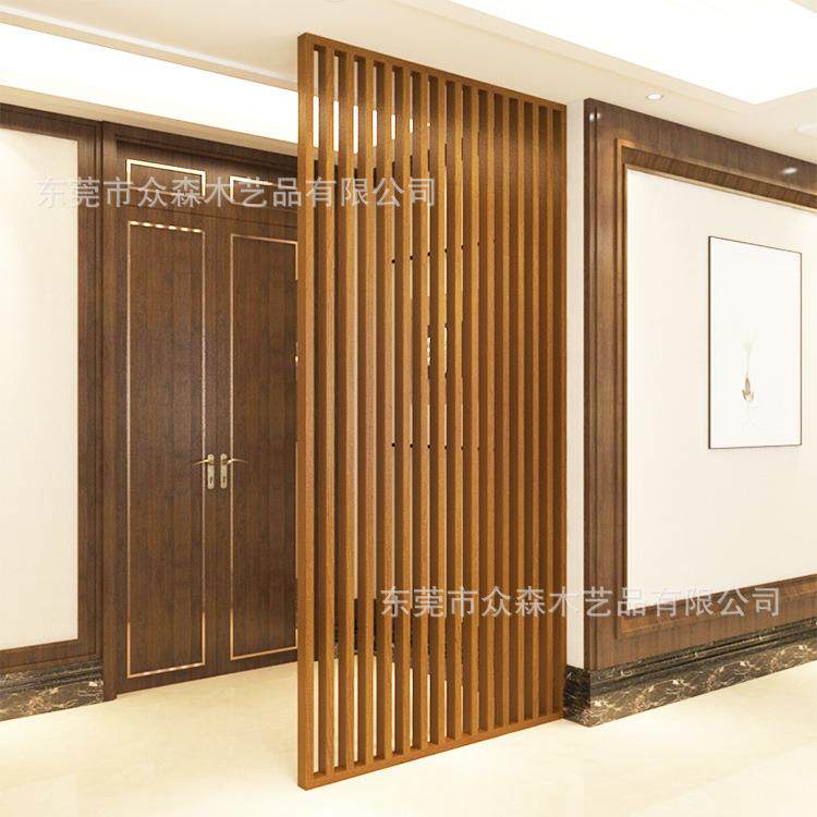 新中式入户玄关隔断屏风墙客厅实木格栅日式现代简约卧室镂空花格