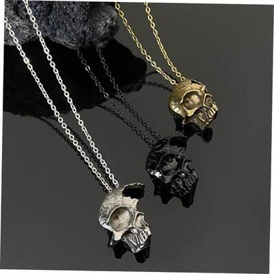 half face skull male necklace mens retro Skeleton jewelry饰